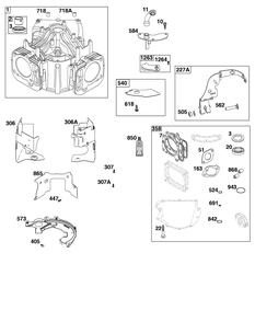 Cylinder Group Diagram and Parts List for 44U877-0003-B5 400000 - 699999 Briggs and Stratton Engine
